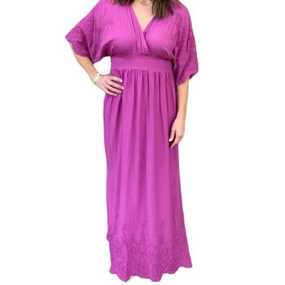 UMGEE Orchid Smocked Maxi Dress With Eyelet Detail M - Picture 5 of 10